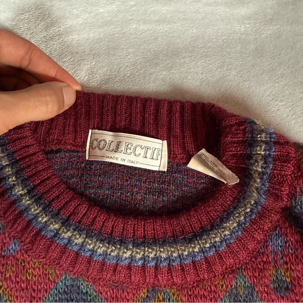 Vintage Collectif Geometric Sweater Mens L Wool Mohair Blend Made In Italy READ! - Picture 4 of 8